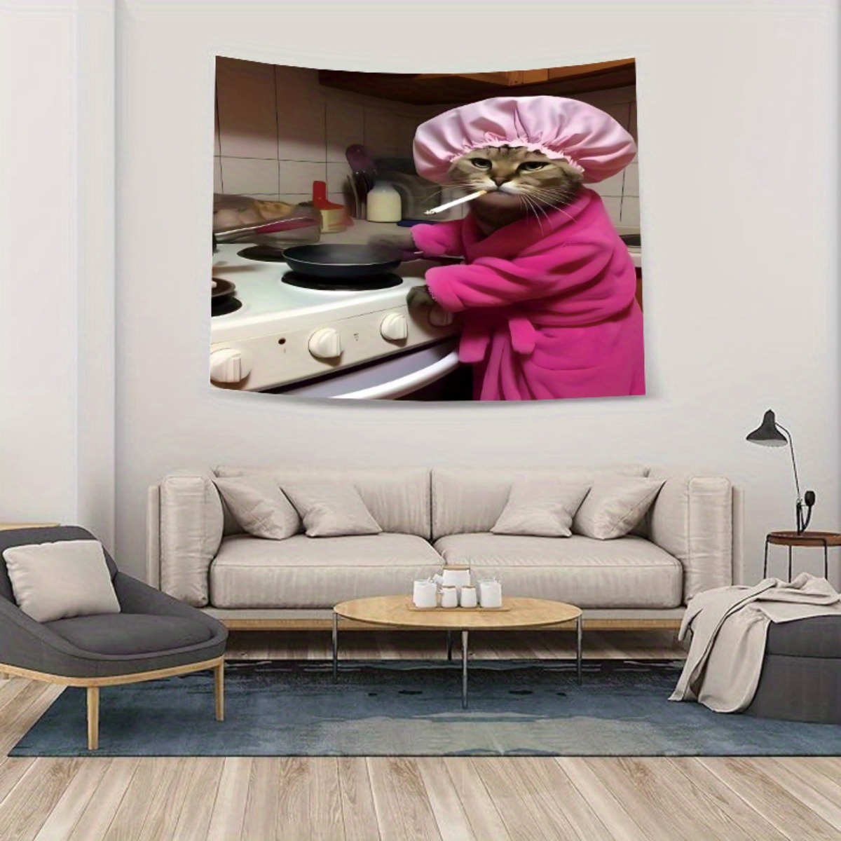 Home Decor Minimalist Style - Настенный гобелен с изображением кота-повара в