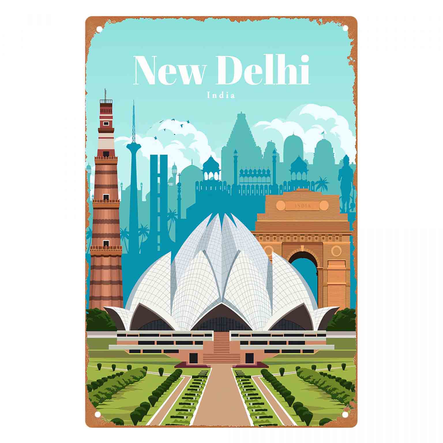 Home Decor Delhi - 2D плоская металлическая табличка-постер «Нью-Дели, Индия»