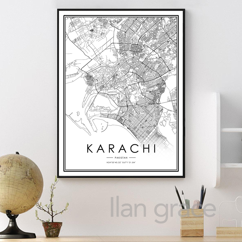 Карта города Карачи, плакат, К – обзор и цена Home Decor Karachi